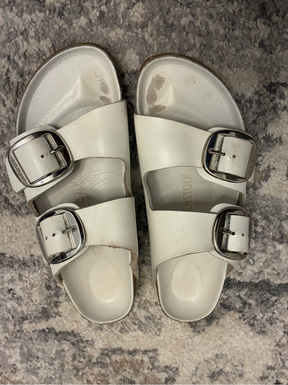 Woman's White Double-Buckle Comfort Slide Sandals